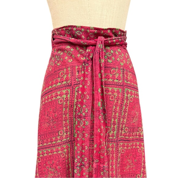 Vintage Boho Wrap Skirt Pink Paisley Hippie Maxi, Sunita, S/M Fit Hippy Boho - Picture 8 of 12